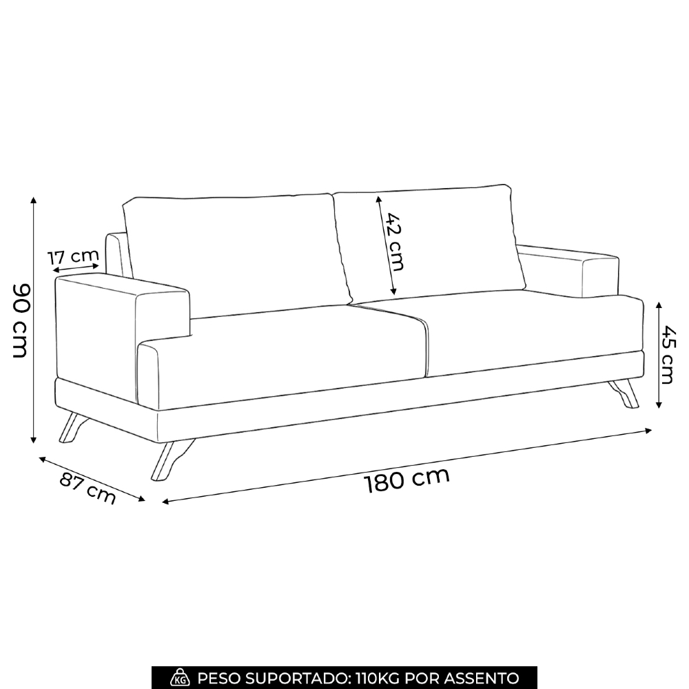 Sofá 3 Lugares 180cm Living Pés Curvos Santi D05 Linho Bege - Mpozenato