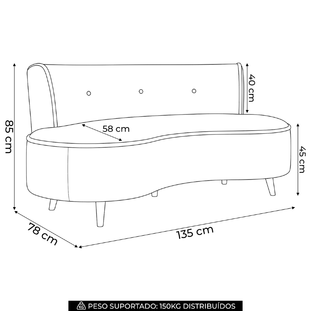 Sofá 2 Lugares para Sala Living 135cm Pés Palito Korah Z08 Boucle Bege - Mpozenato