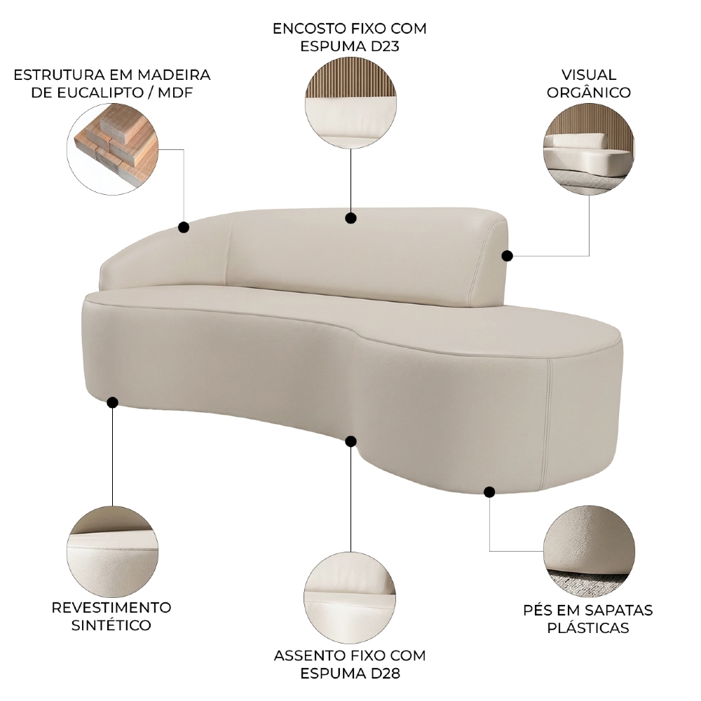 Sofá Living  4 Lugares 300cm Braço Esquerdo Mozart D06 Sintético Bege - Mpozenato