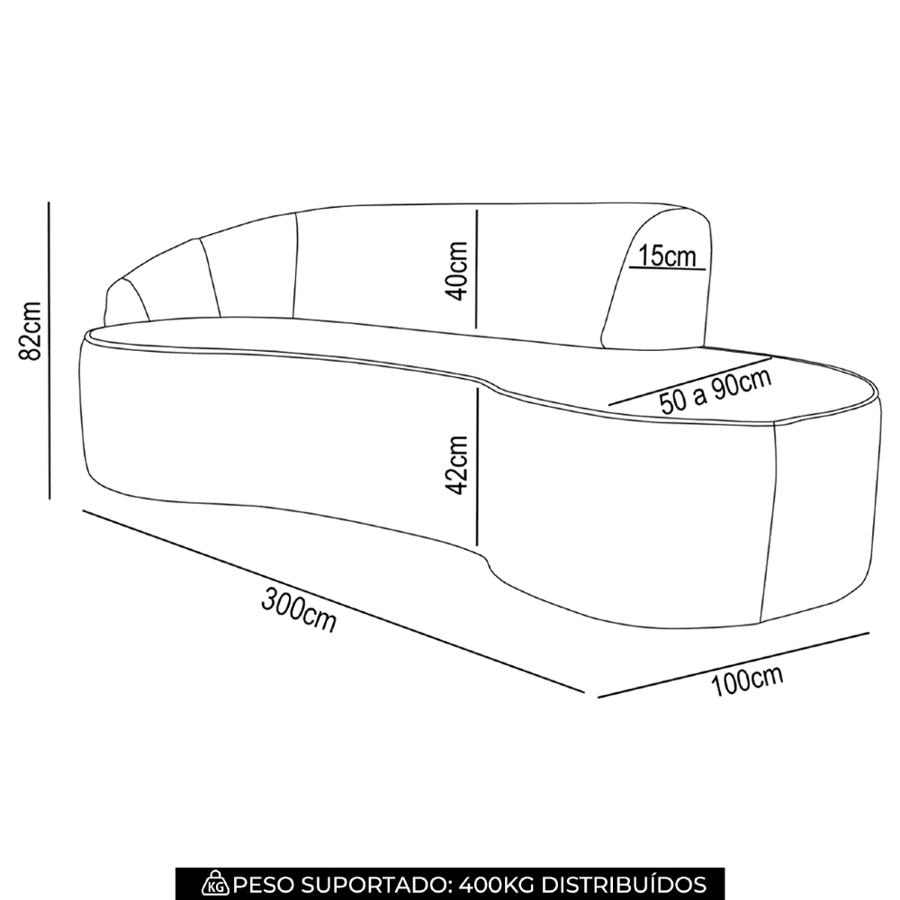 Sofá Living  4 Lugares 300cm Braço Esquerdo Mozart D06 Sintético Bege - Mpozenato