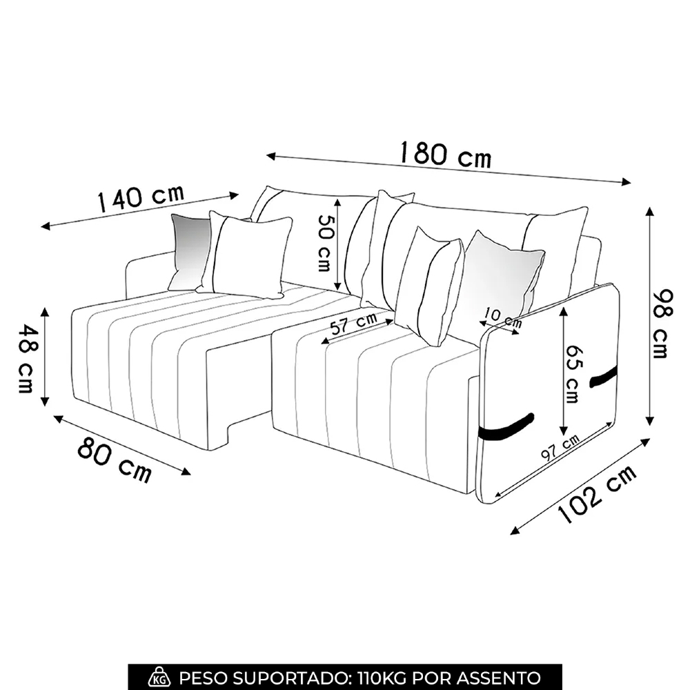 Sofá Cama Retrátil 180cm Essence D05 Linho Grafite/Preto - Mpozenato