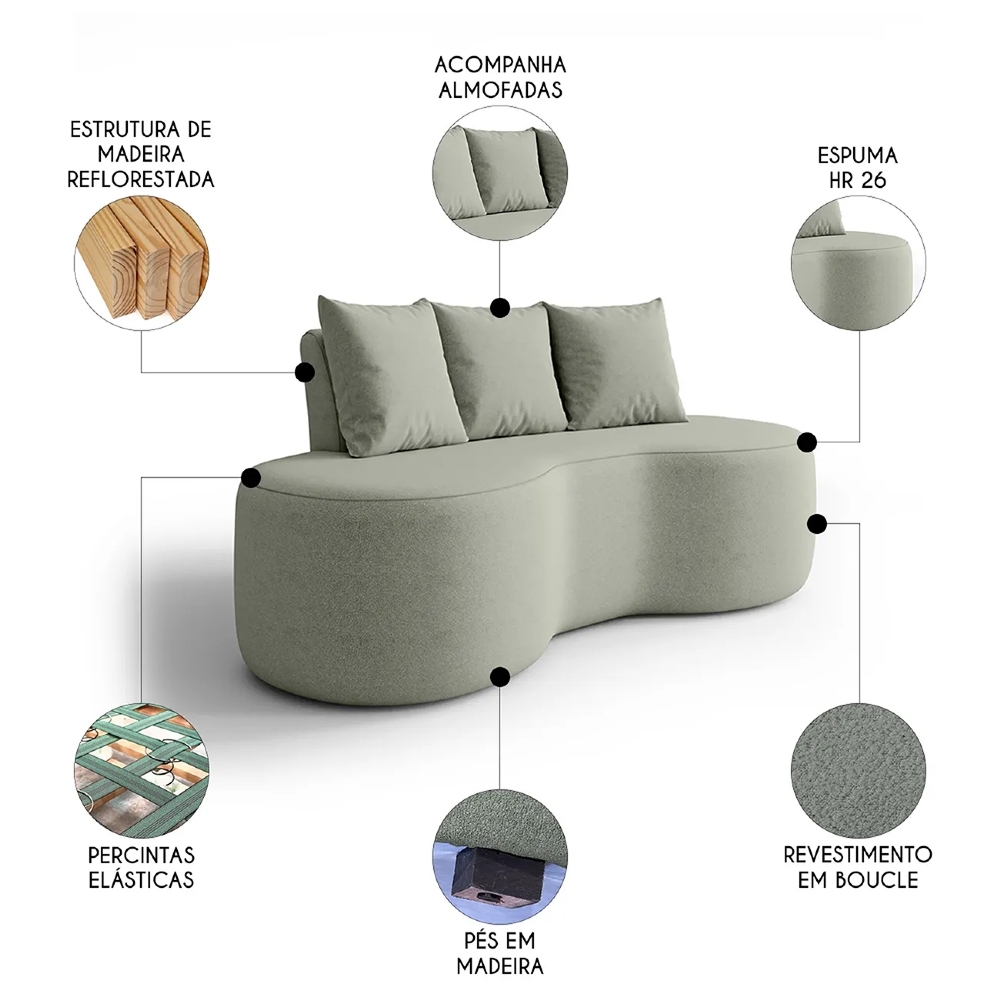 Sofá 2 Lugares 160cm Orgânico Viana B10 Bouclê Menta - Mpozenato