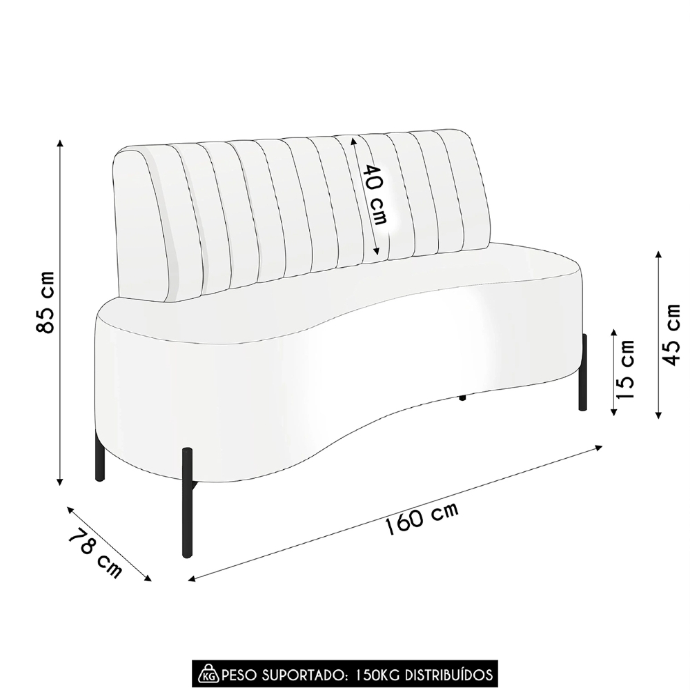 Sofá 2 Lugares 160cm Pés Aço Dourado Tamar Boucle Bege Z08  - Mpozenato