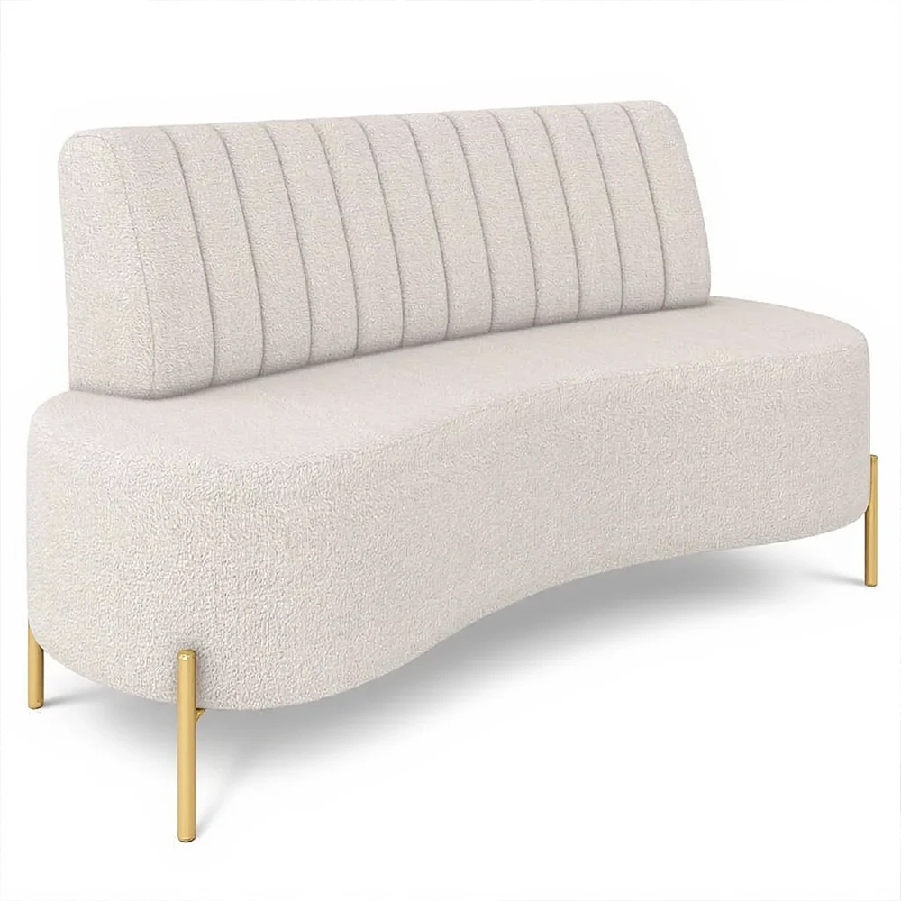 Sofá 2 Lugares 160cm Pés Aço Dourado Tamar Boucle Bege Z08  - Mpozenato
