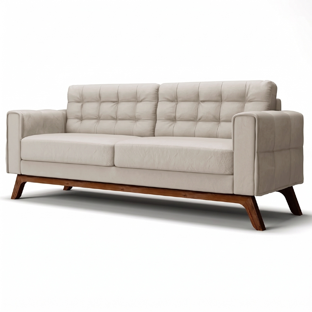 Sofá 150 cm 2 Lugares Sandero C-309 Veludo Bege Claro - Domi