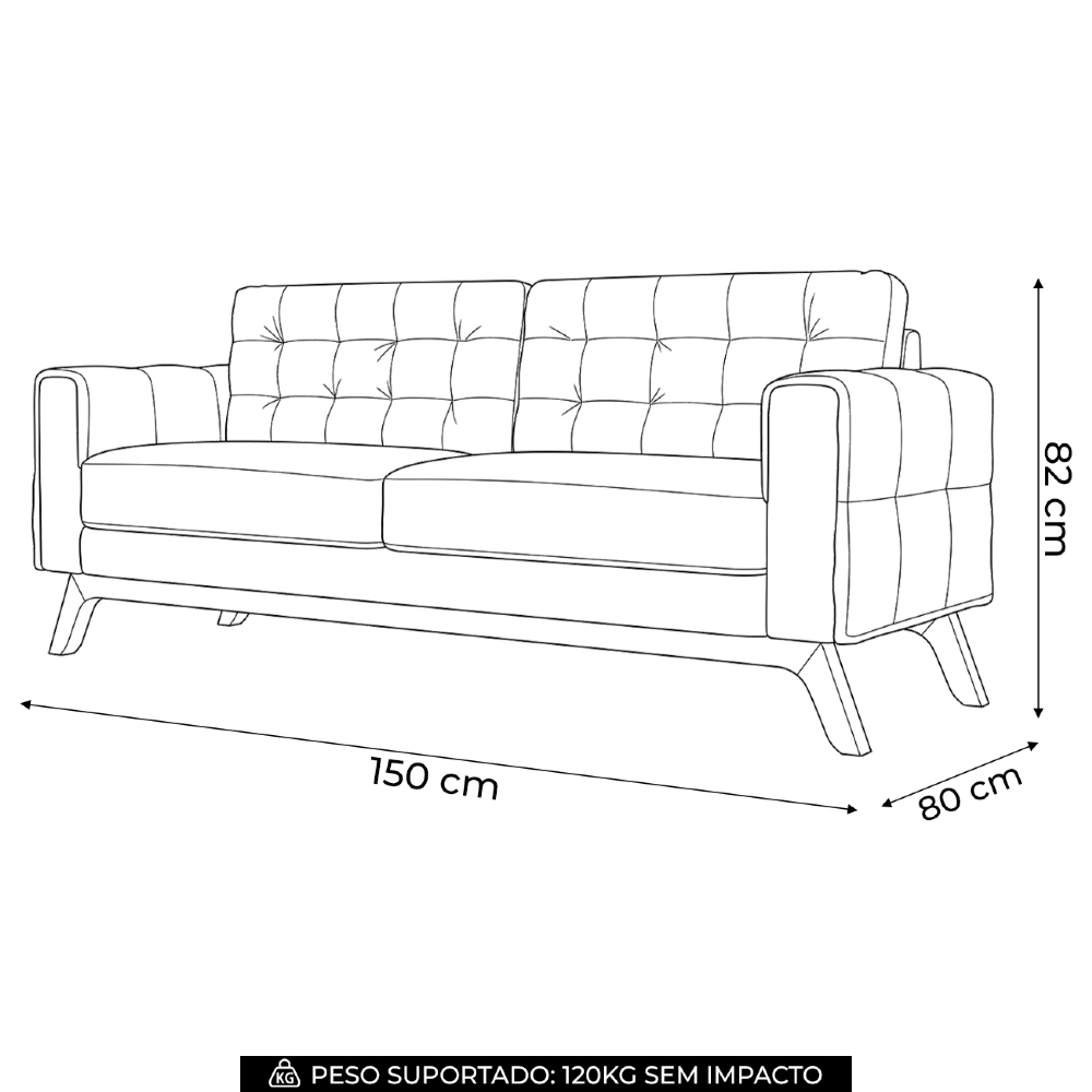 Sofá 150 cm 2 Lugares Sandero C-309 Veludo Bege Claro - Domi