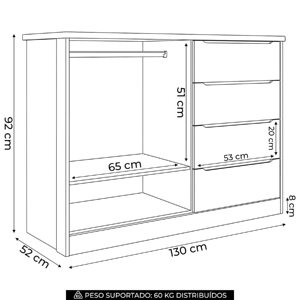 Cômoda Infantil 2 Portas e 4 Gavetas Pérola Branco - Phoenix