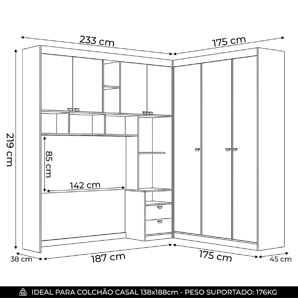 Guarda Roupa Casal Modulado 140cm Vincenzo Jatobá/Areia S01 - Mpozenato