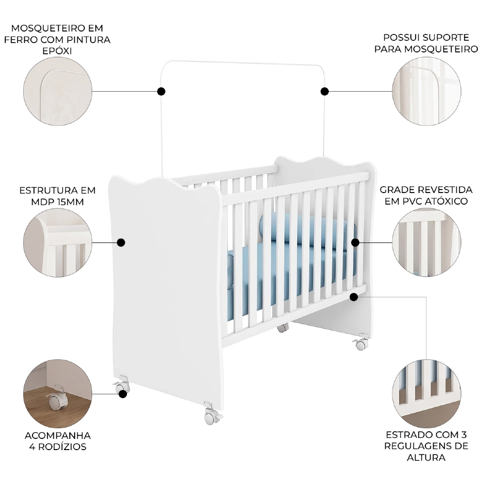 Berço Simples Para Colchão 130x60 Doce Sonho Branco - Qmovi