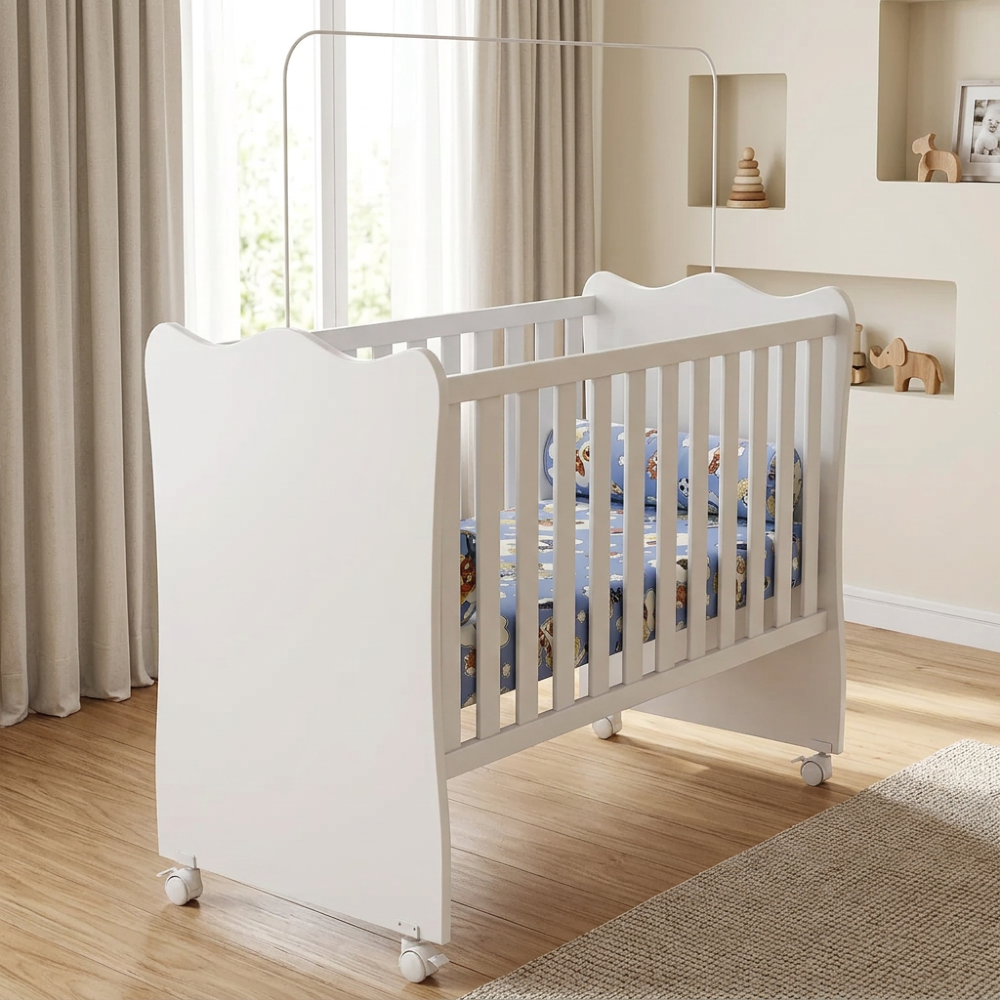 Berço Infantil com Colchão D18 Impermeável 130x60cm Branco - Mpozenato