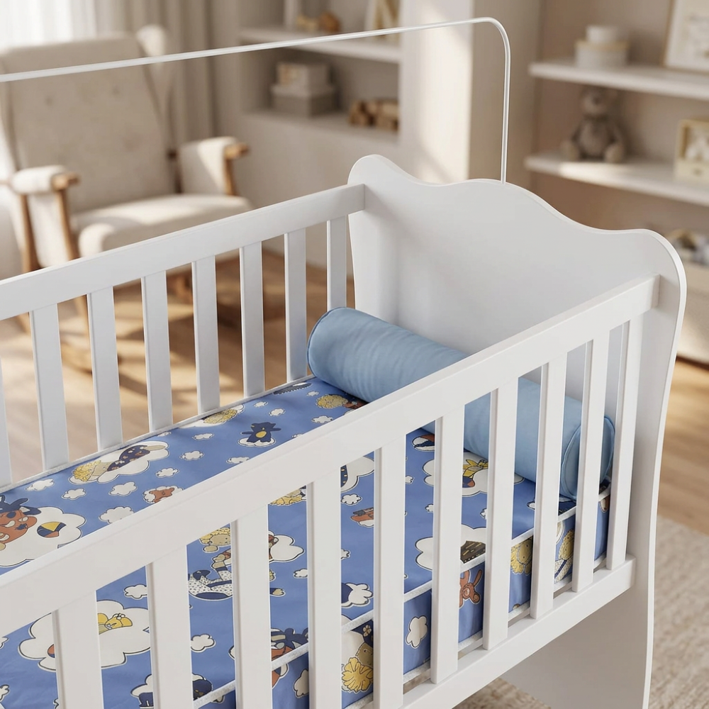 Berço Infantil com Colchão D18 Impermeável 130x60cm Branco - Mpozenato