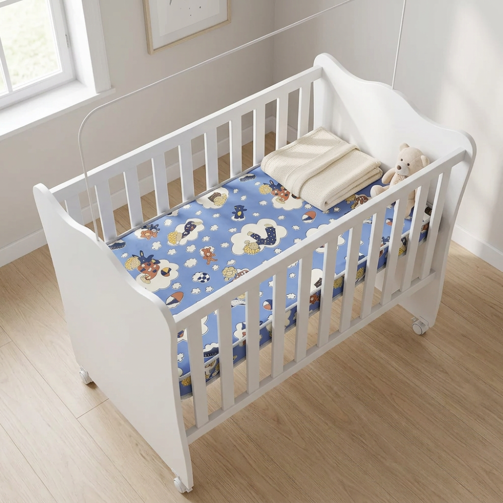 Berço Infantil com Colchão D18 Impermeável 130x60cm Branco - Mpozenato