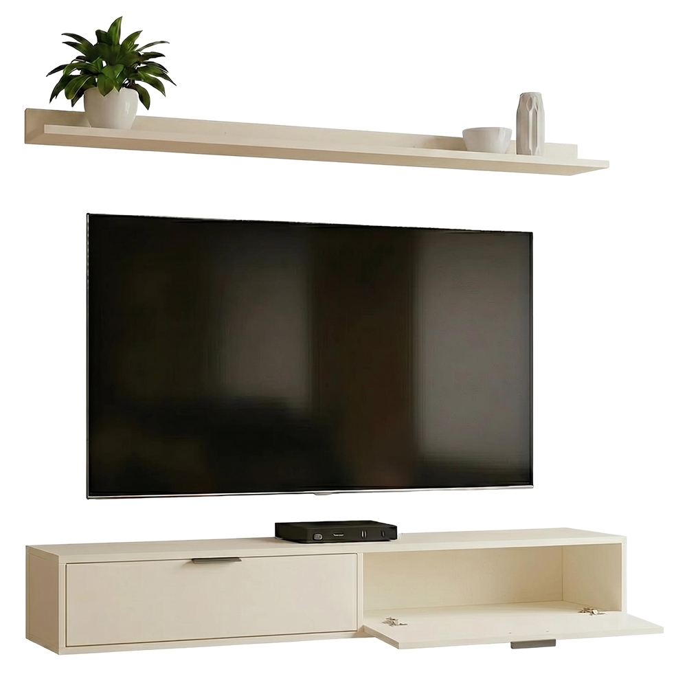 Rack TV 65 Pol. Suspenso 160cm 2 Portas Lila Off White Z49 - Mpozenato