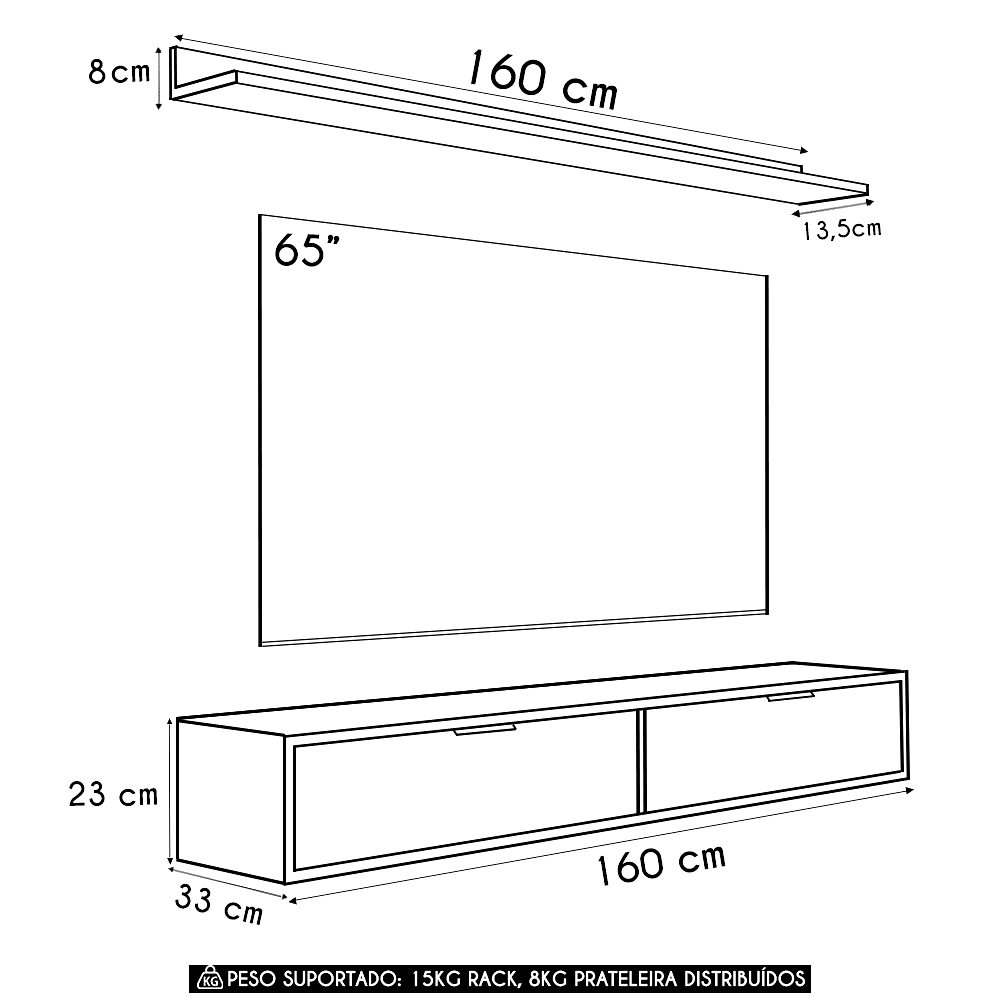 Rack TV 65 Pol. Suspenso 160cm 2 Portas Lila Off White Z49 - Mpozenato