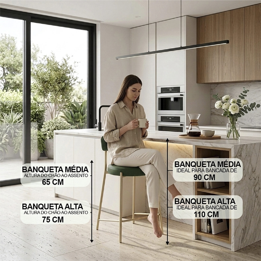 Banqueta Cozinha Alta Kit 2 Torino Sintético Verde/Champanhe I01 - Mpozenato