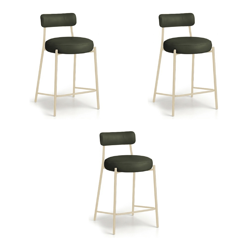 Banqueta Cozinha Alta Kit 3 Torino Sintético Verde/Champanhe I01 - Mpozenato