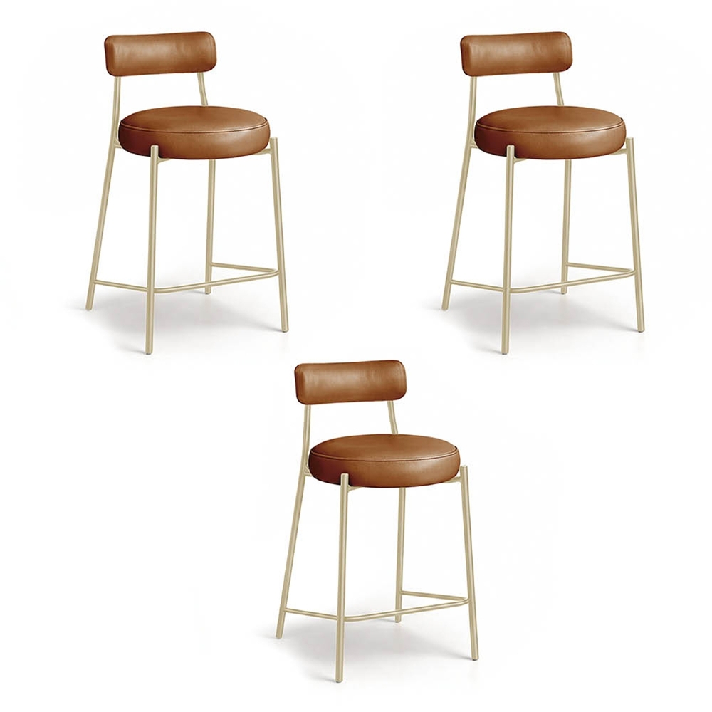 Banqueta Cozinha Média Kit 3 Torino Sintético Whisky/Champanhe I01 - Mpozenato