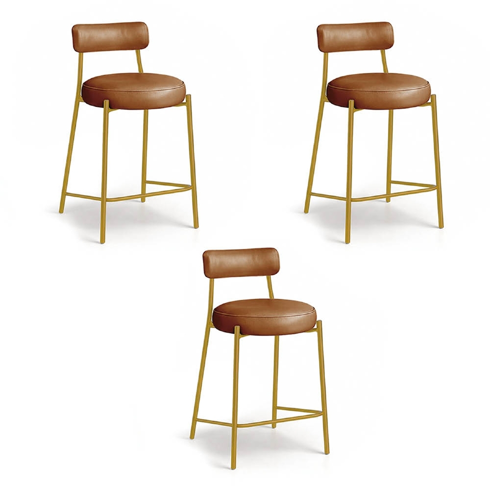 Banqueta Cozinha Média Kit 3 Torino Sintético Whisky/Dorurado I01 - Mpozenato
