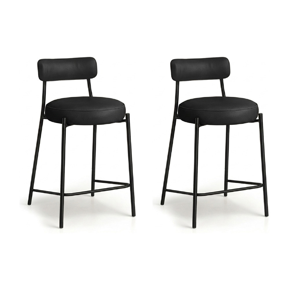 Banqueta Cozinha Alta Estofada Kit 2 Torino Sintético/Preto Preto I01 - Mpozenato