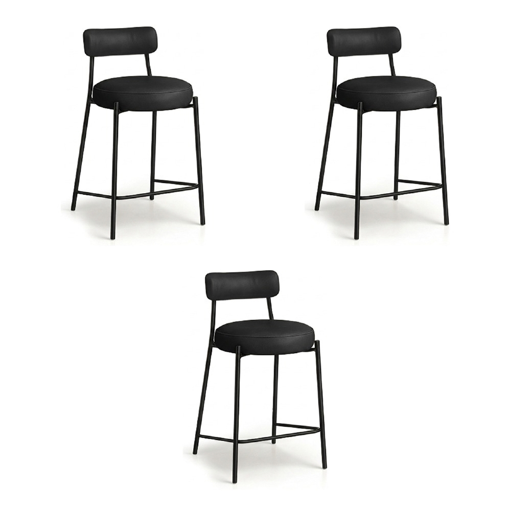 Banqueta Cozinha Alta Estofada Kit 3 Torino Sintético Preto/Preto I01 - Mpozenato
