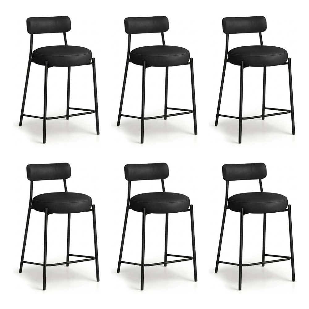 Banqueta Cozinha Média Estofada Kit 6 Torino Sintético Preto/Preto I01 - Mpozenato