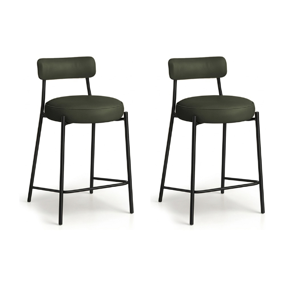 Banqueta Cozinha Média Estofada Kit 2 Torino Sintético Verde/Preto I01 - Mpozenato