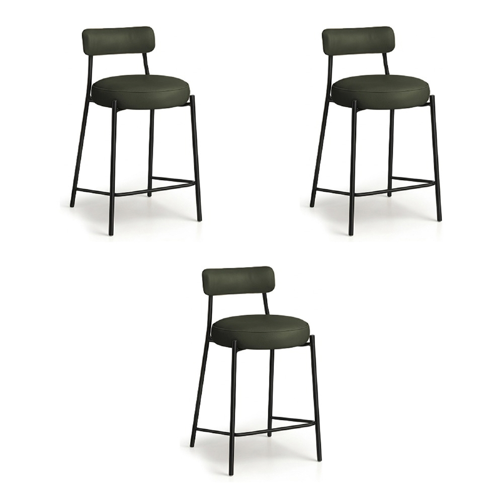 Banqueta Cozinha Alta Estofada Kit 3 Torino Sintético Verde/Preto I01 - Mpozenato