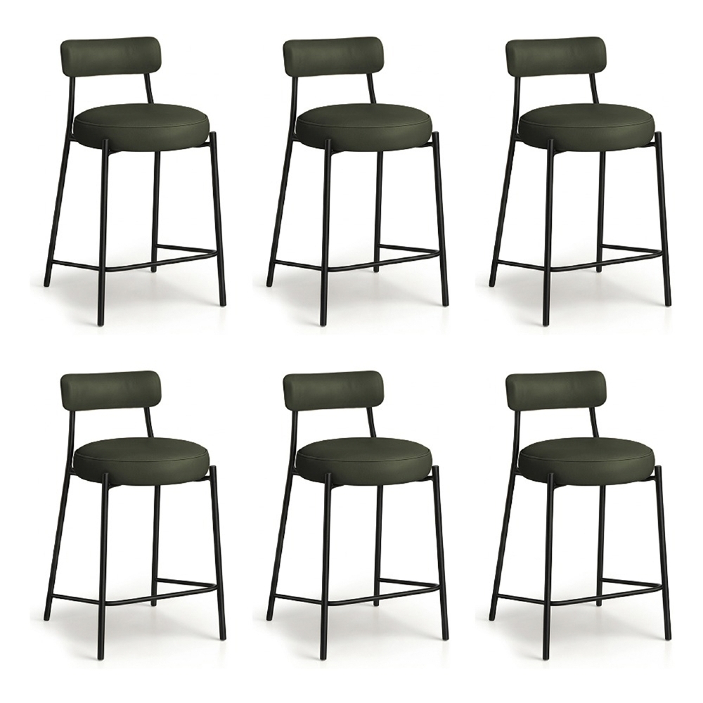 Banqueta Cozinha Média Estofada Kit 6 Torino Sintético Verde/Preto I01 - Mpozenato