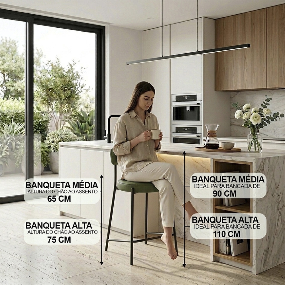 Banqueta Cozinha Alta Estofada Torino Sintético Verde/Preto I01 - Mpozenato