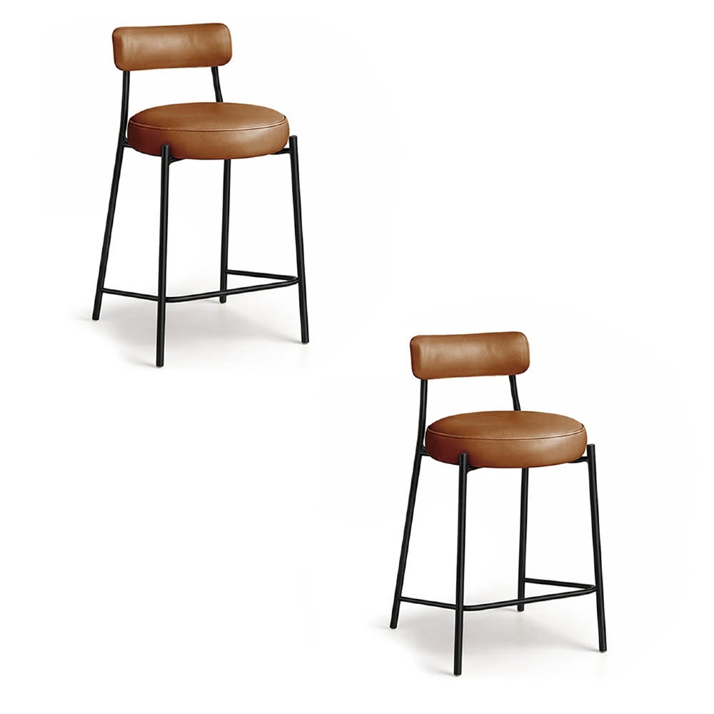 Banqueta Cozinha Média Estofada Kit 2 Torino Sintético Whisky/Preto I01 - Mpozenato