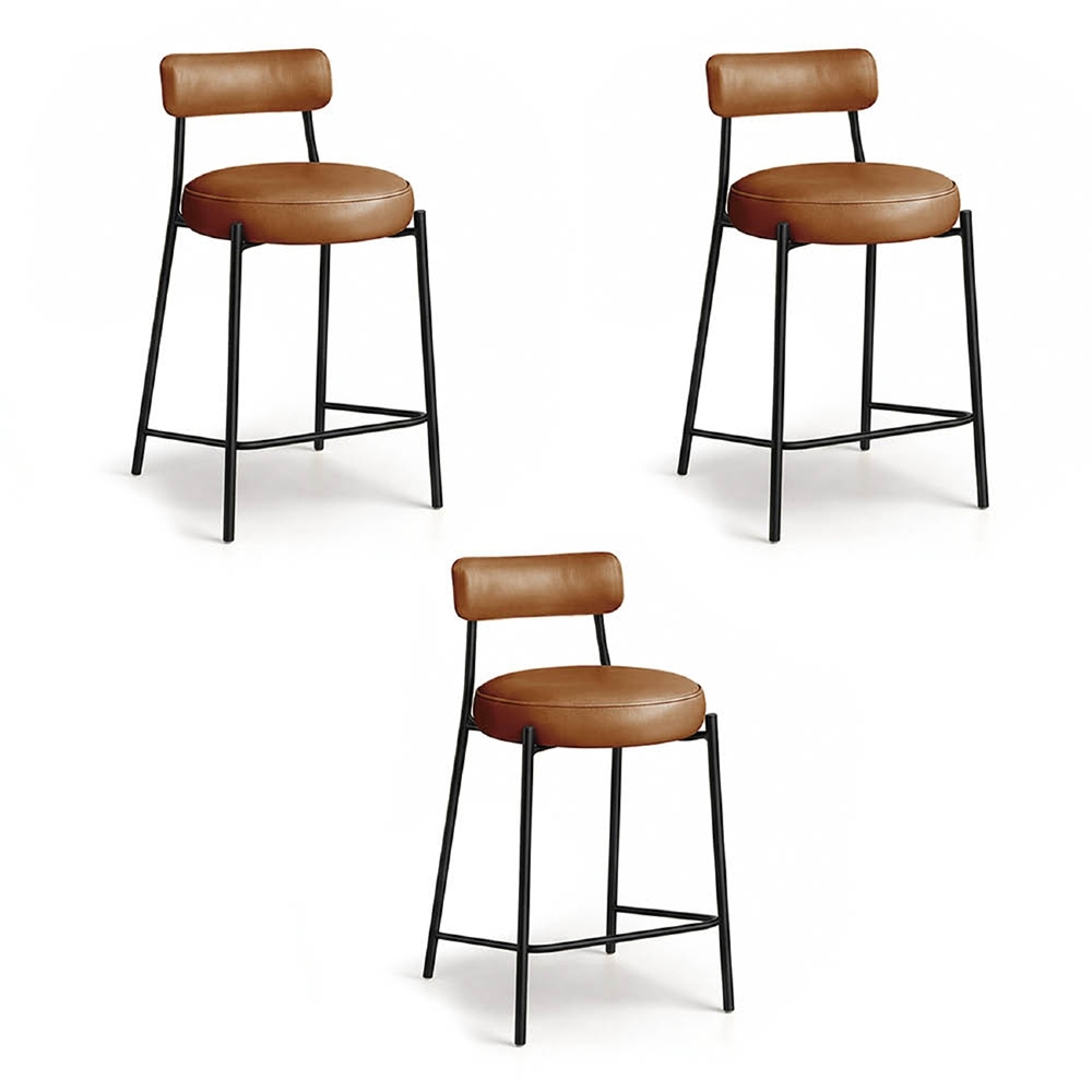 Banqueta Cozinha Alta Estofada Kit 3 Torino Sintético Whisky/Preto I01 - Mpozenato