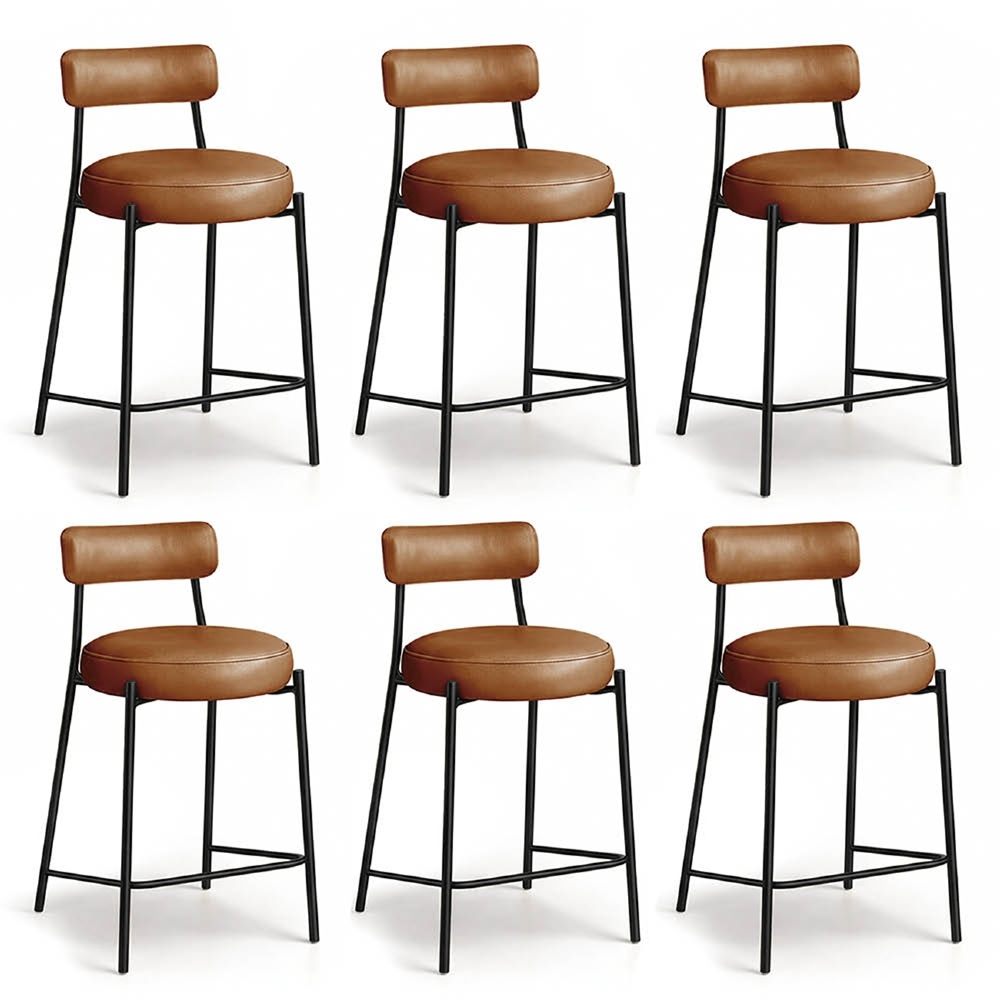 Banqueta Cozinha Alta Estofada Kit 6 Torino Sintético Whisky/Preto I01 - Mpozenato