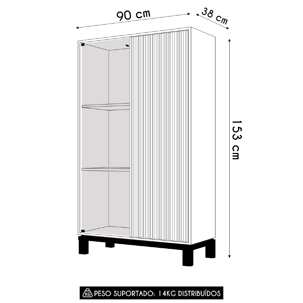 Cristaleira Porta de Vidro Com LED 90cm Lucca Areia/Freijó C01 - Mpozenato