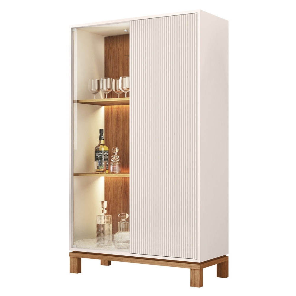 Cristaleira Porta de Vidro Com LED 90cm Lucca Off/Freijó C01 - Mpozenato