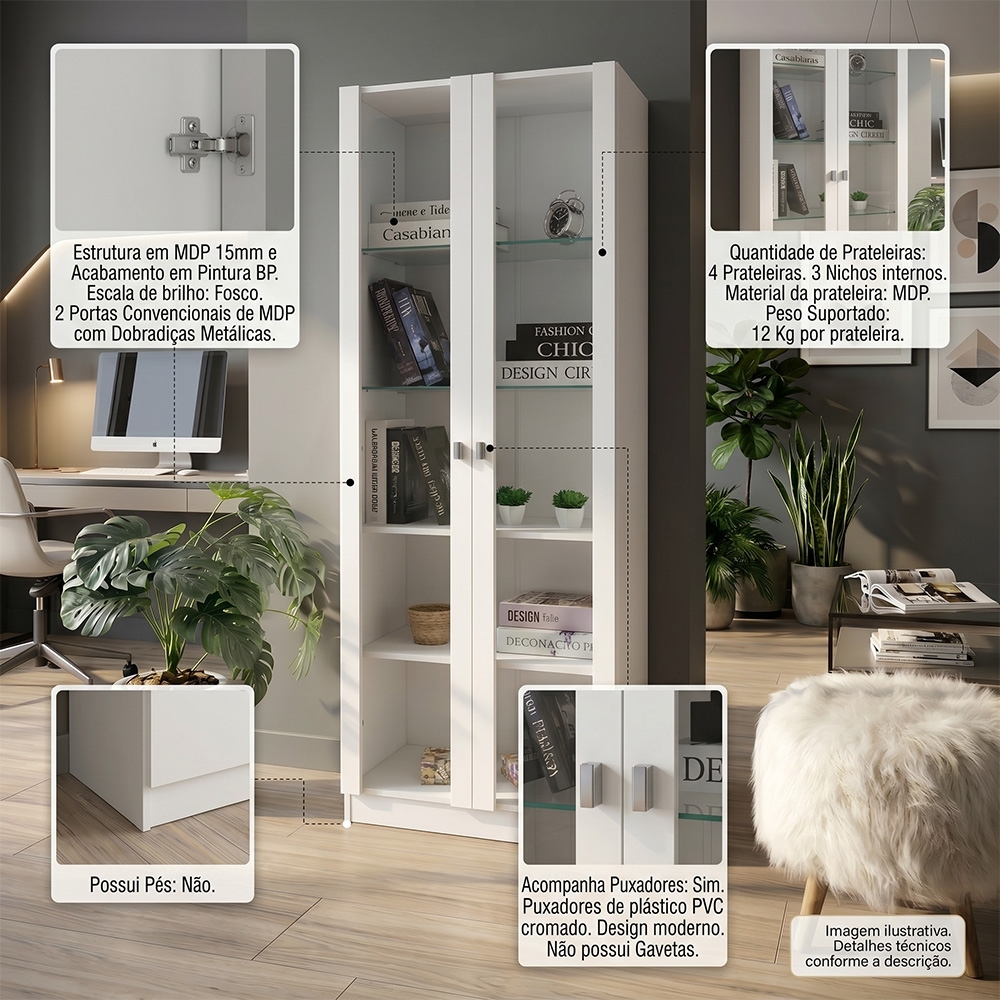 Armário com 04 prateleiras para Home Office ME4115 Branco - Tecno Mobili