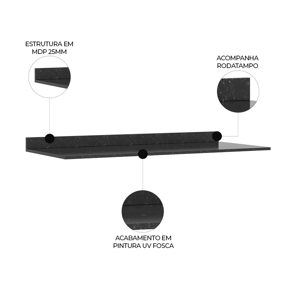 Tampo para Balcão de Cozinha 160cm Maly N03 Onix - Mpozenato