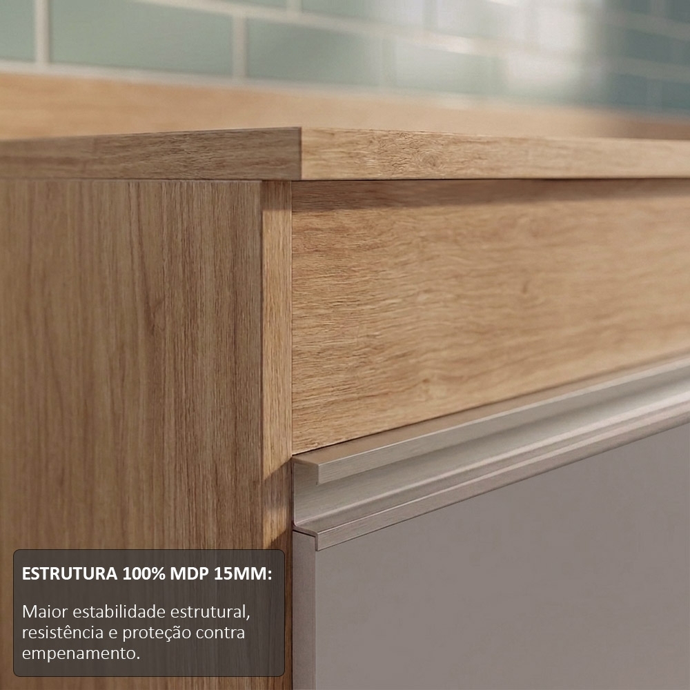 Balcão Gabinete 180cm com Tampo Dallas Castanho/Cinza - Lumil