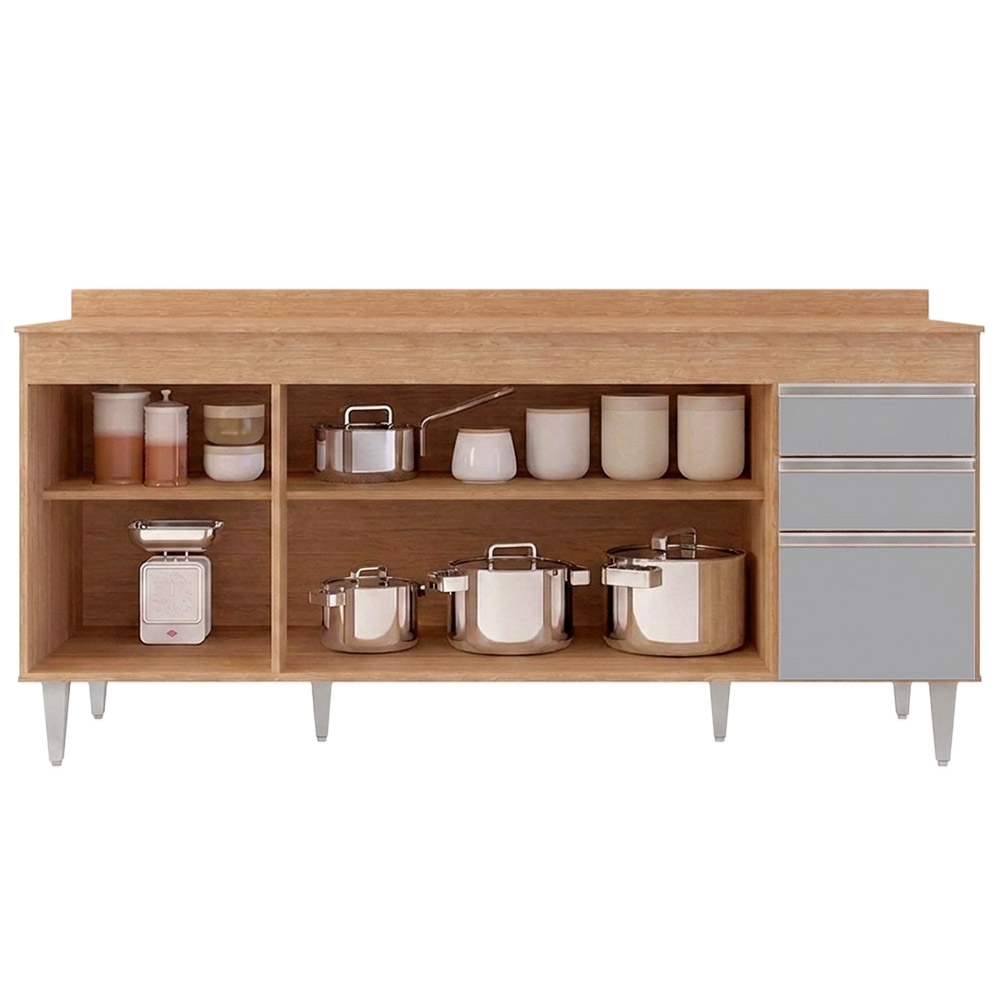 Balcão Gabinete 180cm com Tampo Dallas Castanho/Cinza - Lumil
