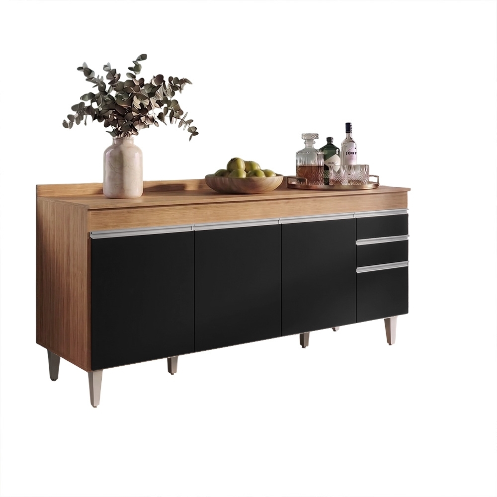 Balcão Gabinete 180cm com Tampo Dallas Castanho/Preto - Lumil