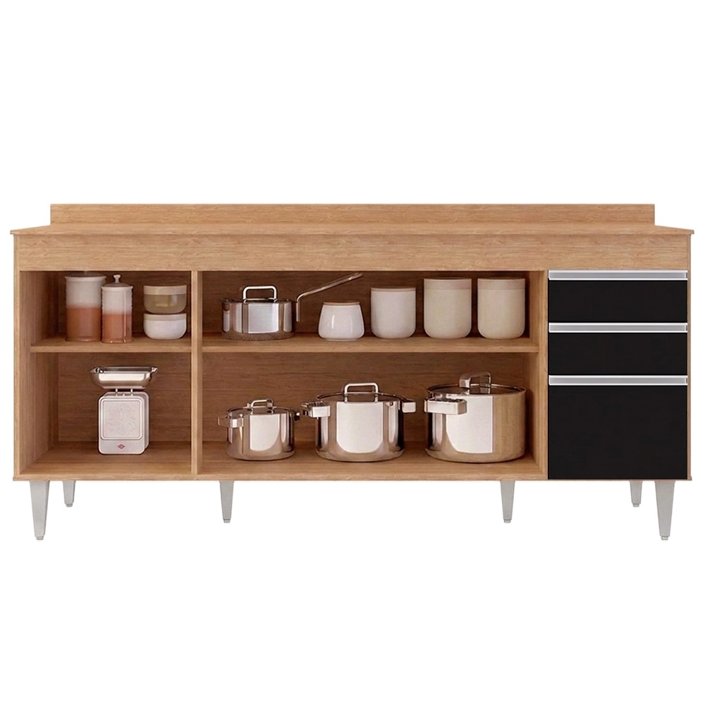 Balcão Gabinete 180cm com Tampo Dallas Castanho/Preto - Lumil