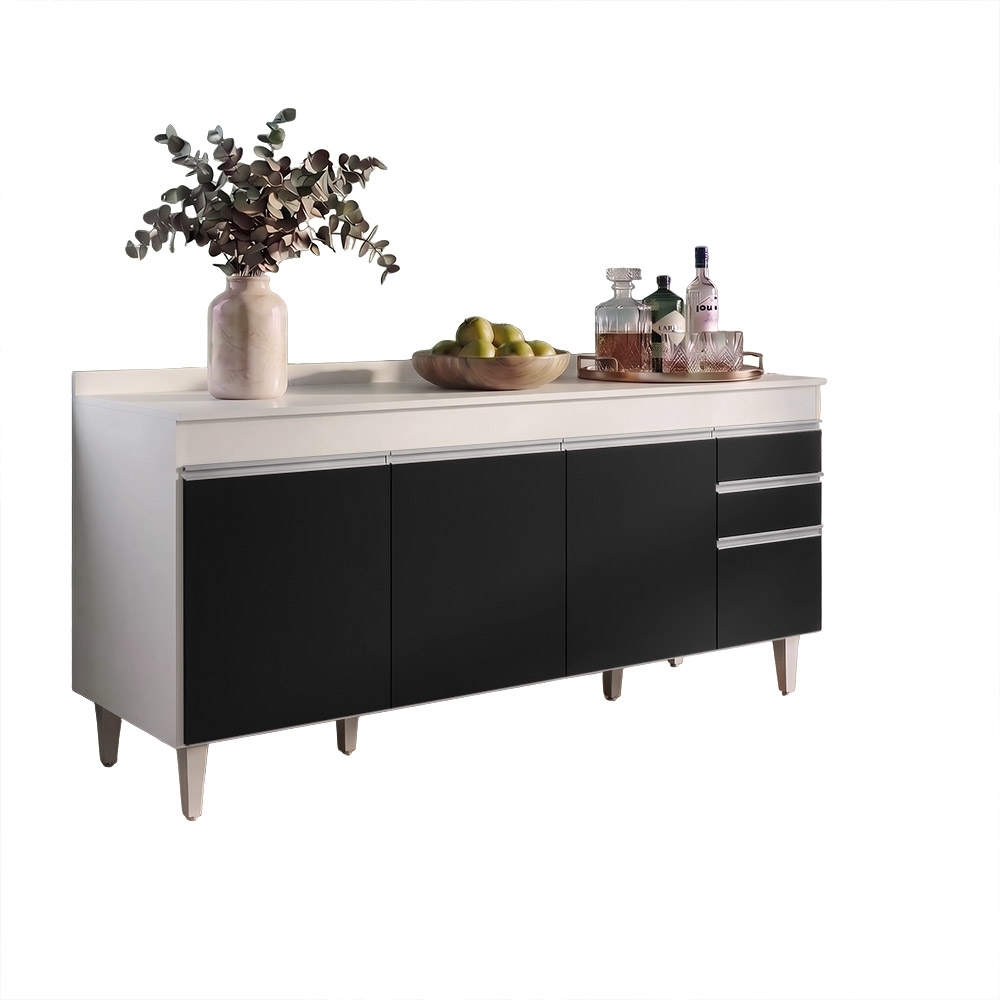 Balcão Gabinete 180cm com Tampo Dallas Branco/Preto - Lumil