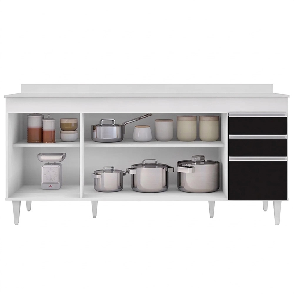 Balcão Gabinete 180cm com Tampo Dallas Branco/Preto - Lumil
