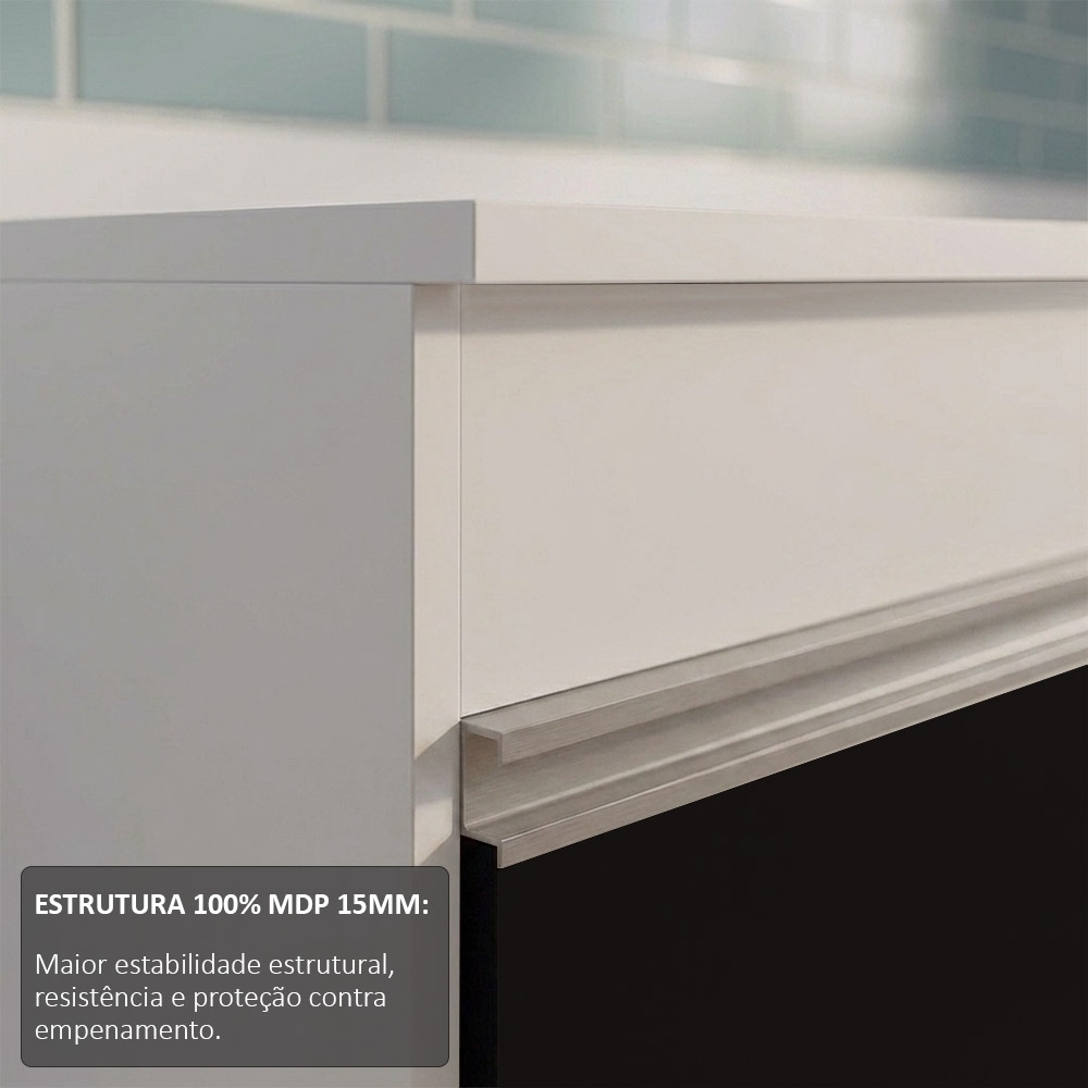 Balcão Gabinete 180cm com Tampo Dallas Branco/Preto - Lumil