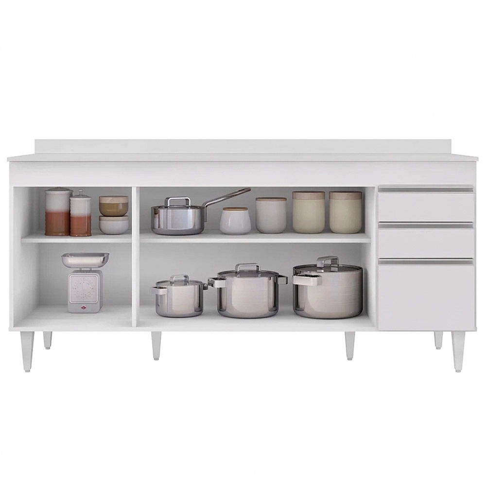 Balcão Gabinete 180cm com Tampo Dallas Branco - Lumil