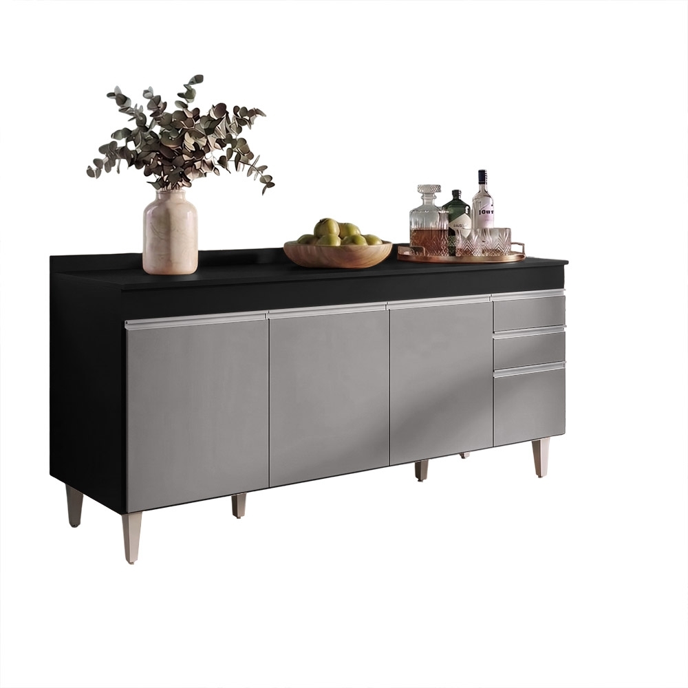 Balcão Gabinete 180cm com Tampo Dallas Preto/Cinza - Lumil