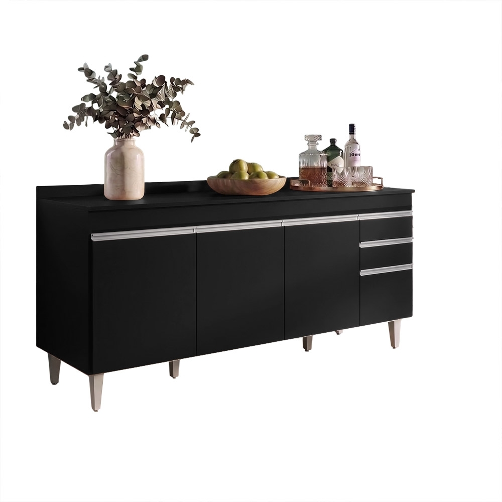 Balcão Gabinete 180cm com Tampo Dallas Preto - Lumil
