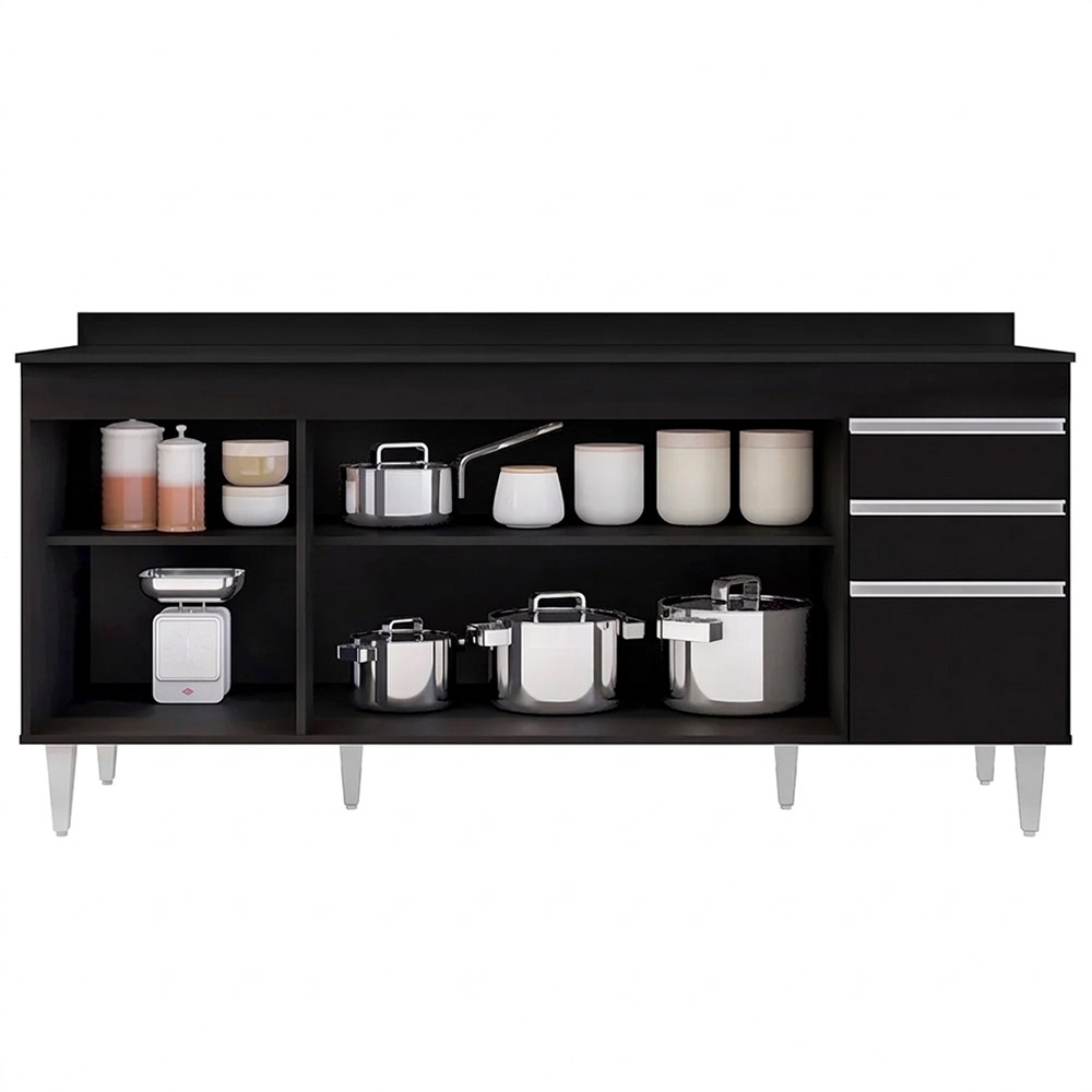 Balcão Gabinete 180cm com Tampo Dallas Preto - Lumil