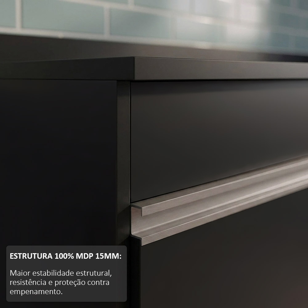 Balcão Gabinete 180cm com Tampo Dallas Preto - Lumil