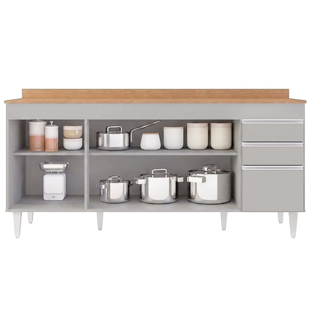 Balcão de Cozinha Para Pia 180cm com Tampo 4 Portas Dallas Cinza Claro/Castanho - Lumil