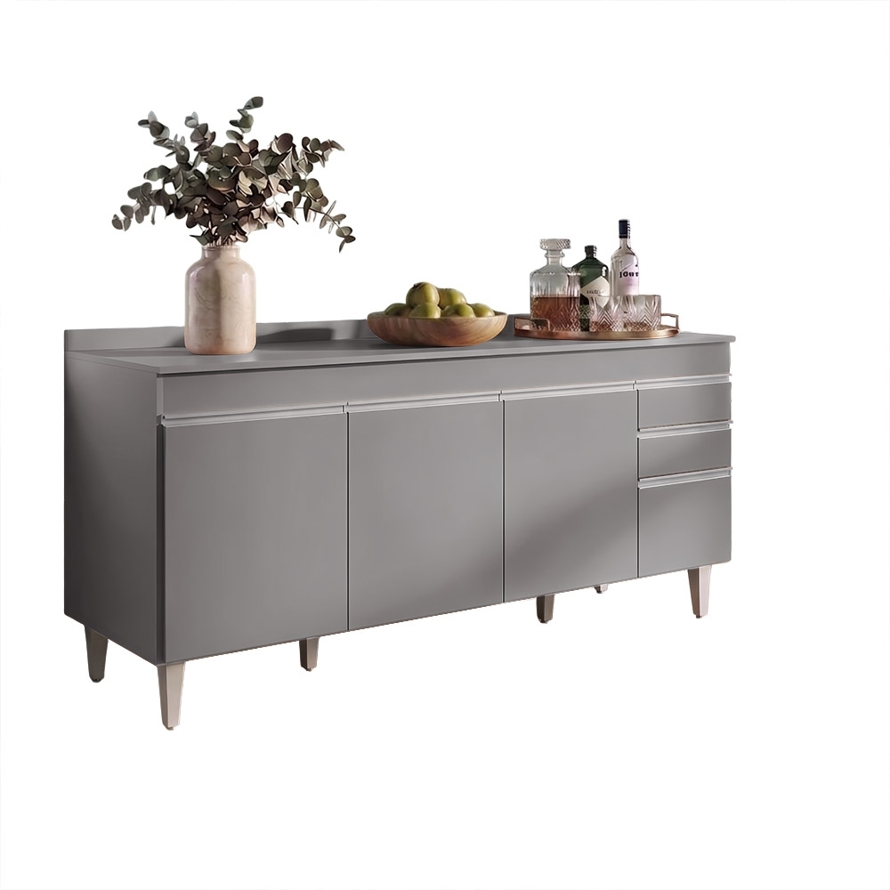 Balcão de Cozinha Para Pia Com Tampo 180cm Dallas Cinza     - Lumil